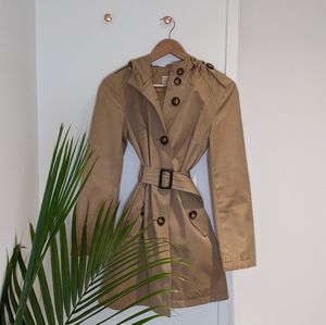 Tan trench coat with hood